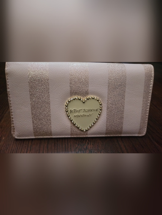 Betsey Johnson Handbags - Betsey Johnson Pink Glitter Stripe Heart Wallet